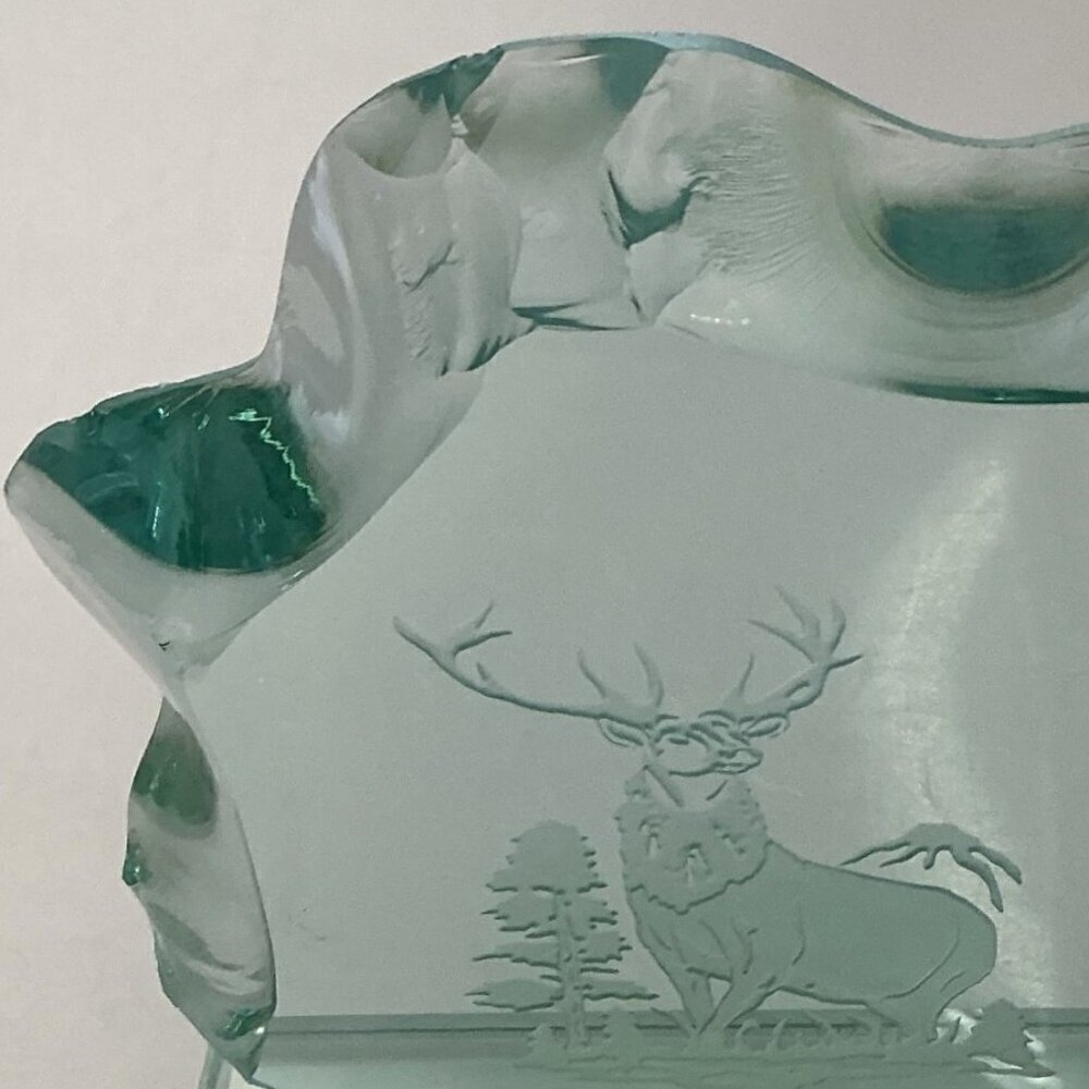 VINTAGE 1960S SWEDISH STYLE ART GLASS ICE BLOCK SCULPTURE – ETCHED STAG / DEER - Picture 7 of 14